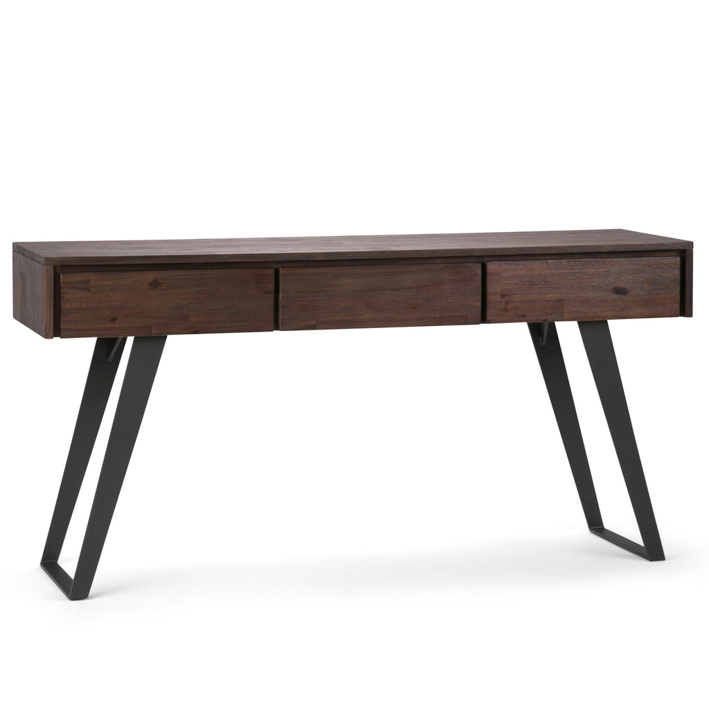 Lowry 60 inch Wide Solid Acacia Wood Console Sofa Table in Distressed Charcoal Brown
