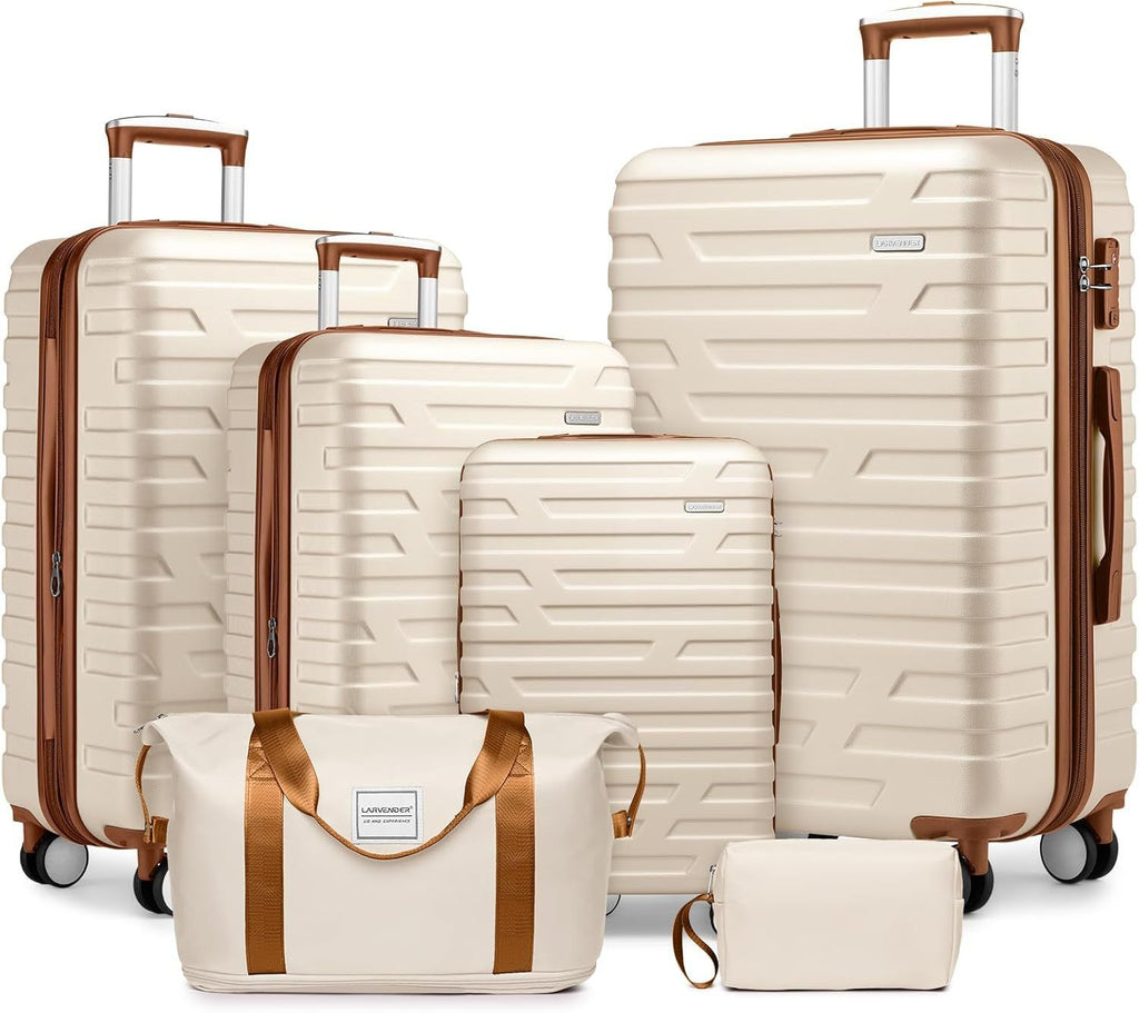Luggage Sets 6 Piece with Duffel Bags, Hardside Expandable Suitcases with Spinner Wheels TSA Lock, Cream