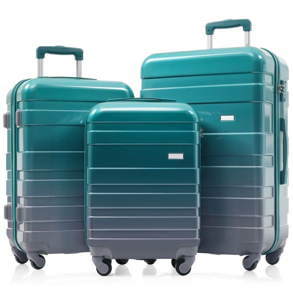Luggage Sets New Model ABS Hardshell 3pcs Clearance Luggage Hardside Lightweight Durable Suitcase sets Spinner Wheels Suitcase with TSA Lock 20''24''28''( dark green)
