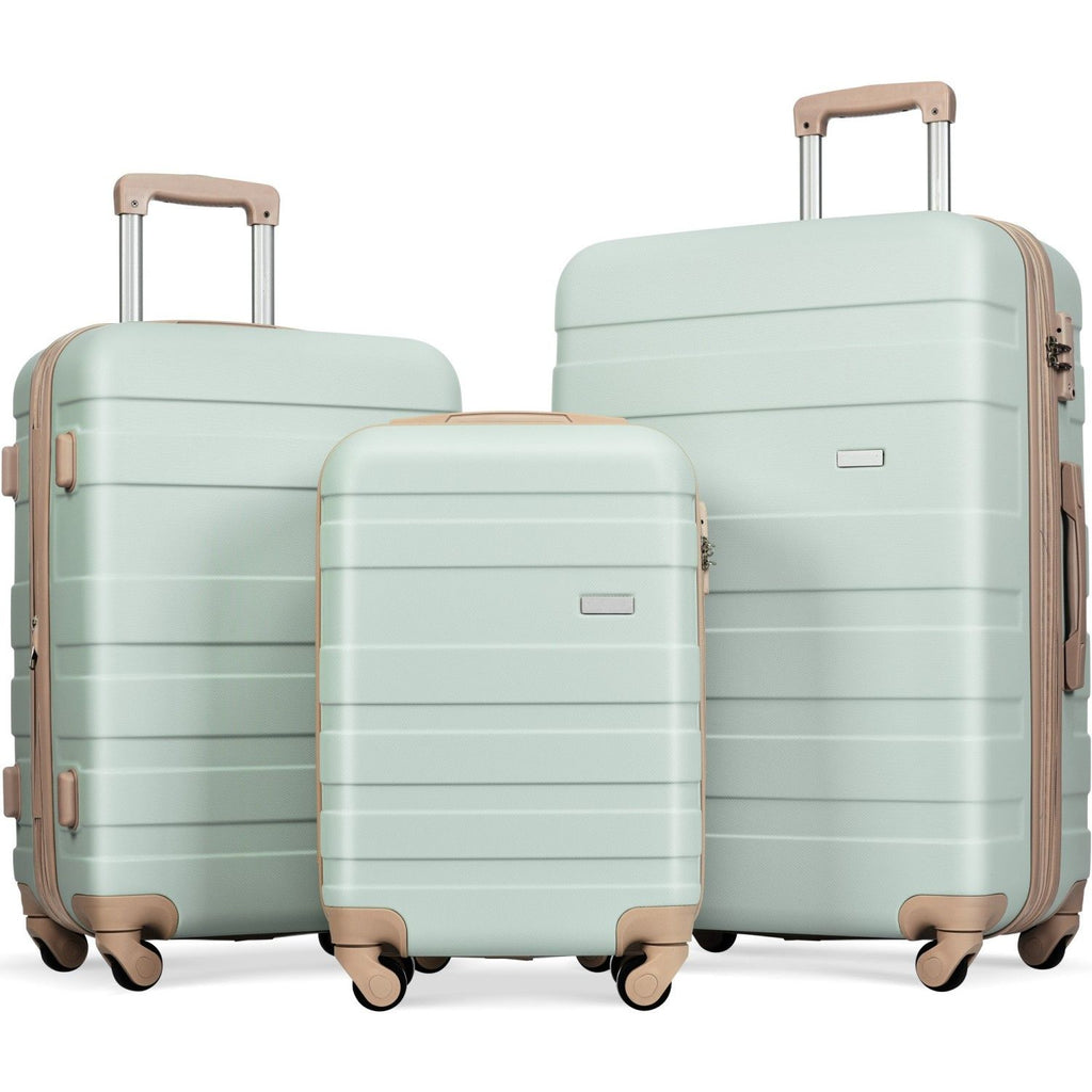 Luggage Sets New Model ABS Hardshell 3pcs Clearance Luggage Hardside Lightweight Durable Suitcase sets Spinner Wheels Suitcase with TSA Lock 20''24''28''( Grey Green)