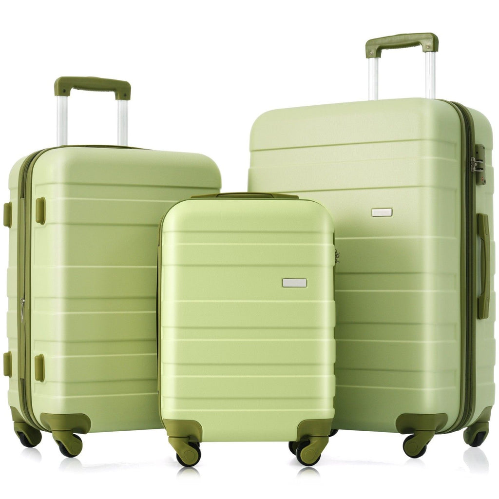 Luggage Sets New Model ABS Hardshell 3pcs Clearance Luggage Hardside Lightweight Durable Suitcase sets Spinner Wheels Suitcase with TSA Lock 20''24''28''( Light Green)
