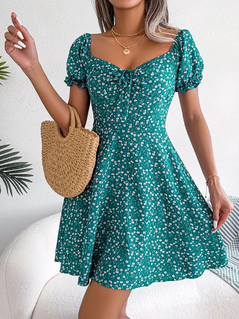 Women Casual Ruffles Short Sleeve Floral Print A Line Dress Perfect for Summer and Everyday Wear