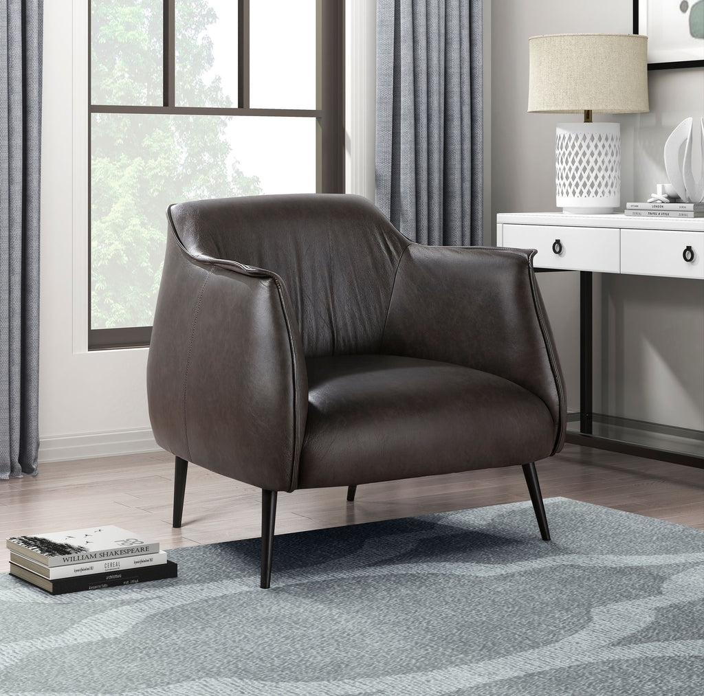 Luxury Furniture 1pc Accent Chair Brown Premium Faux Leather Upholstery Black Finish Metal Legs Elegant Look