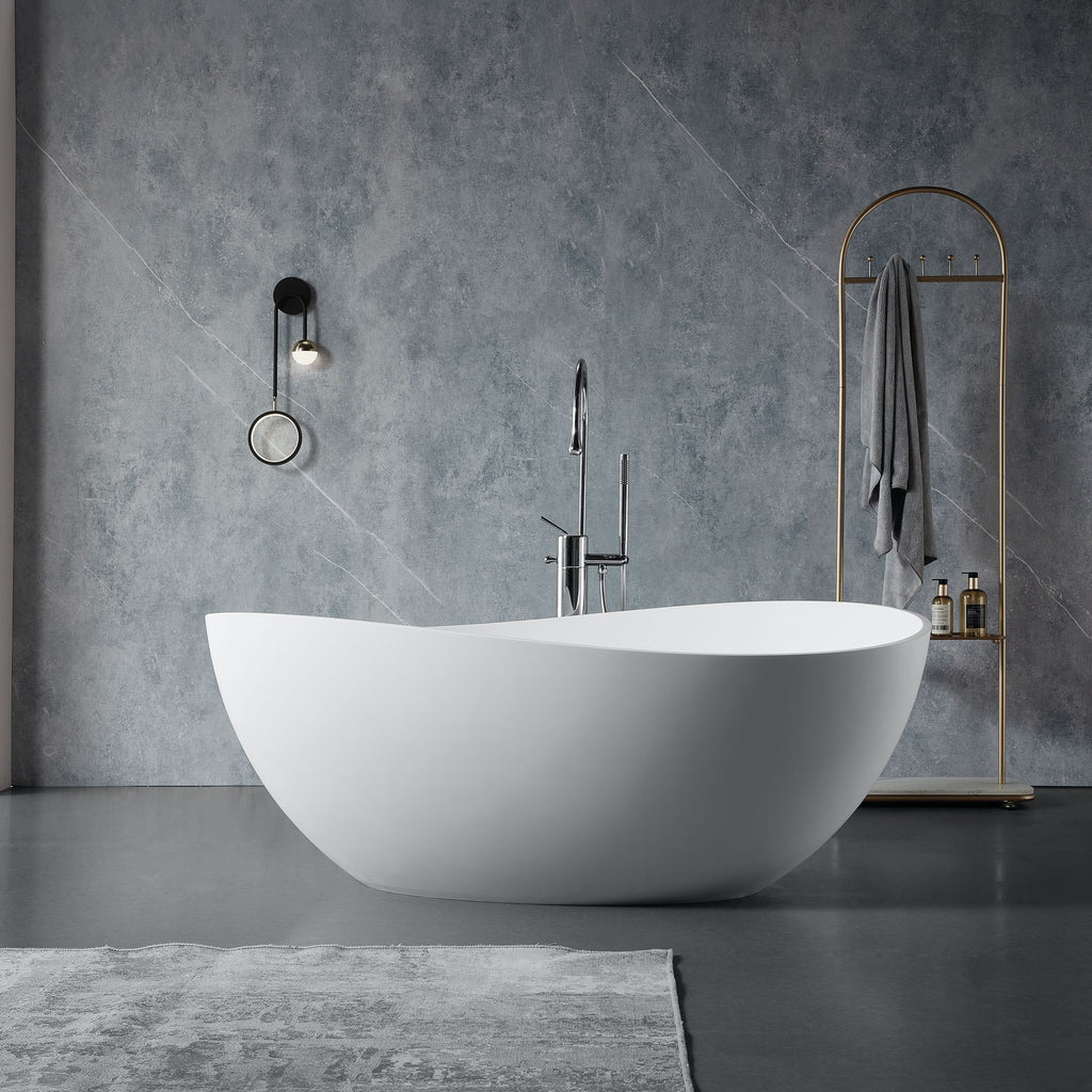 Luxury Handcrafted Stone Resin Freestanding Soaking Bathtub with Overflow in Matte White, cUPC Certified - 24S05-63MW