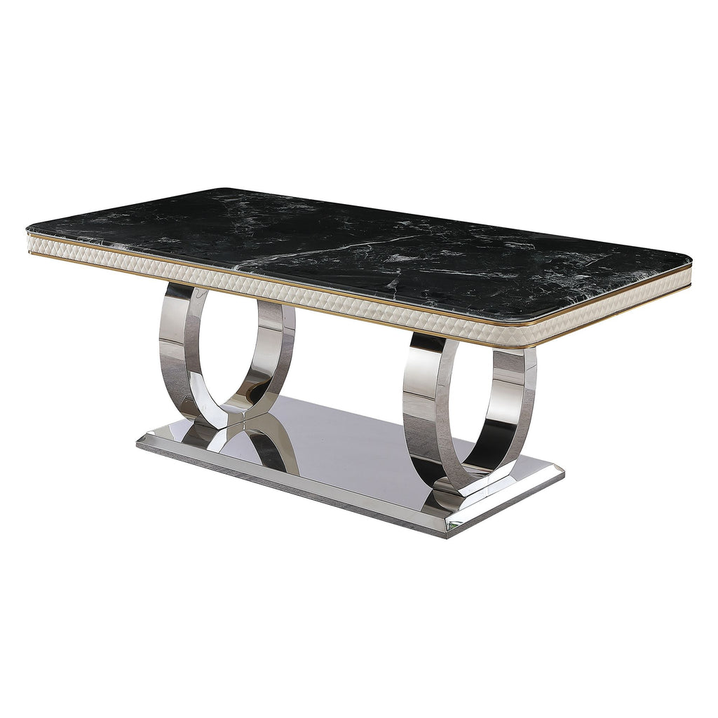 Luxury Modern Dining Table 78.7inch Black Dining Table Faux Marble Dining Table Top with Dual Circle Base (Dining Table Only)