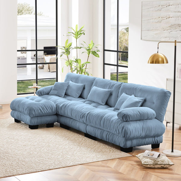 Luxury Modular Sectional Sofa Couch,Oversized L Shaped Cloud Couch for Living Room,Deep Seat Sofa Couch with Convertible Ottoman,Chenille Blue image 2