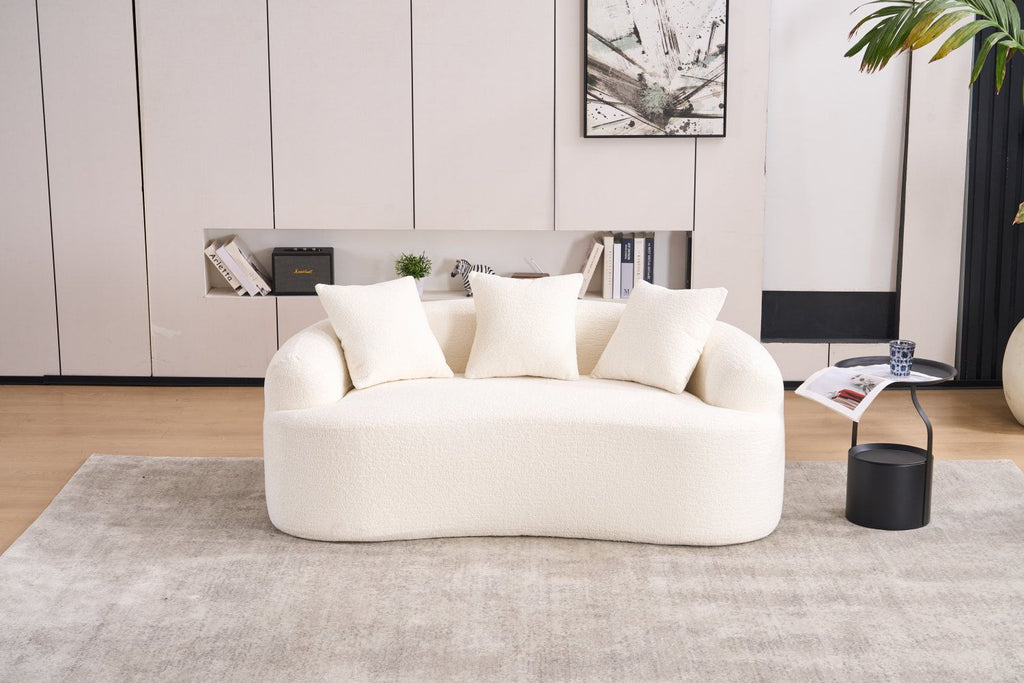 LY-025S-BG COMPRESSION SOFA: Double-seat beige sofa, Wood Grain Chenille fabric, full sponge compression sofa,double-seat compression sofa with 2 pillows for living/ Home/Furniture/ Apartment/Office