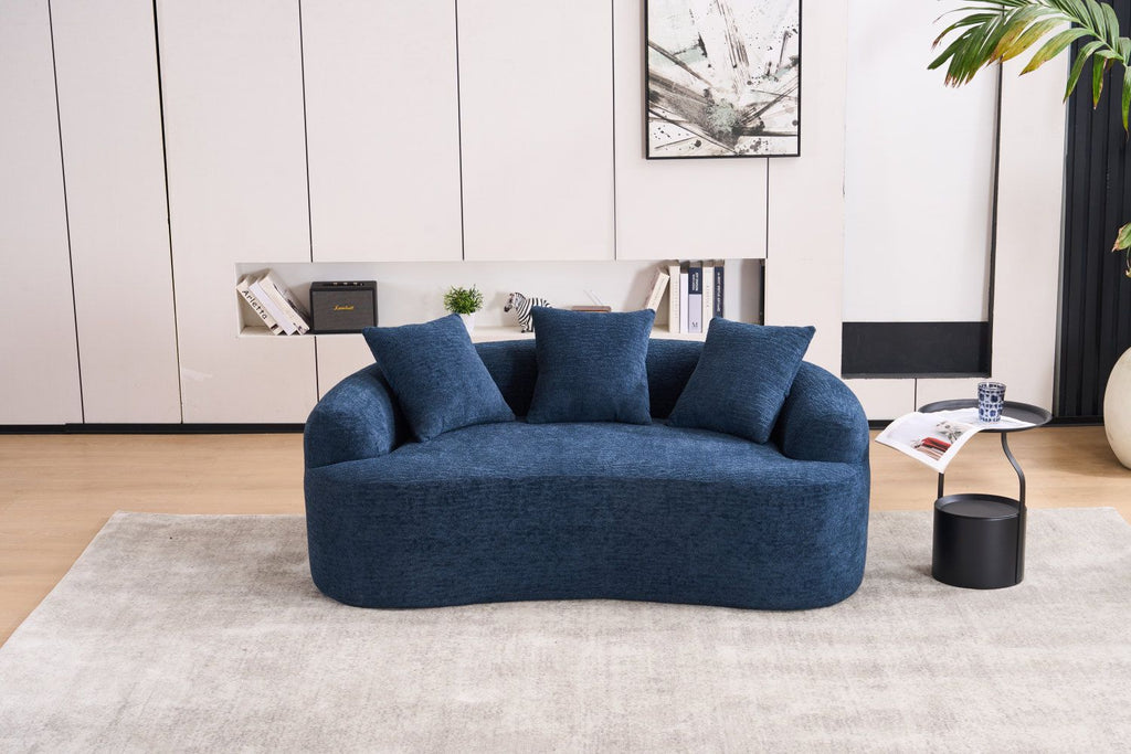 LY-025S BLUE COMPRESSION SOFA: Double-seat blue sofa, Wood Grain Chenille fabric, full sponge compression sofa,double-seat compression sofa with 2 pillows for living/ Home/Furniture/ Apartment/Office