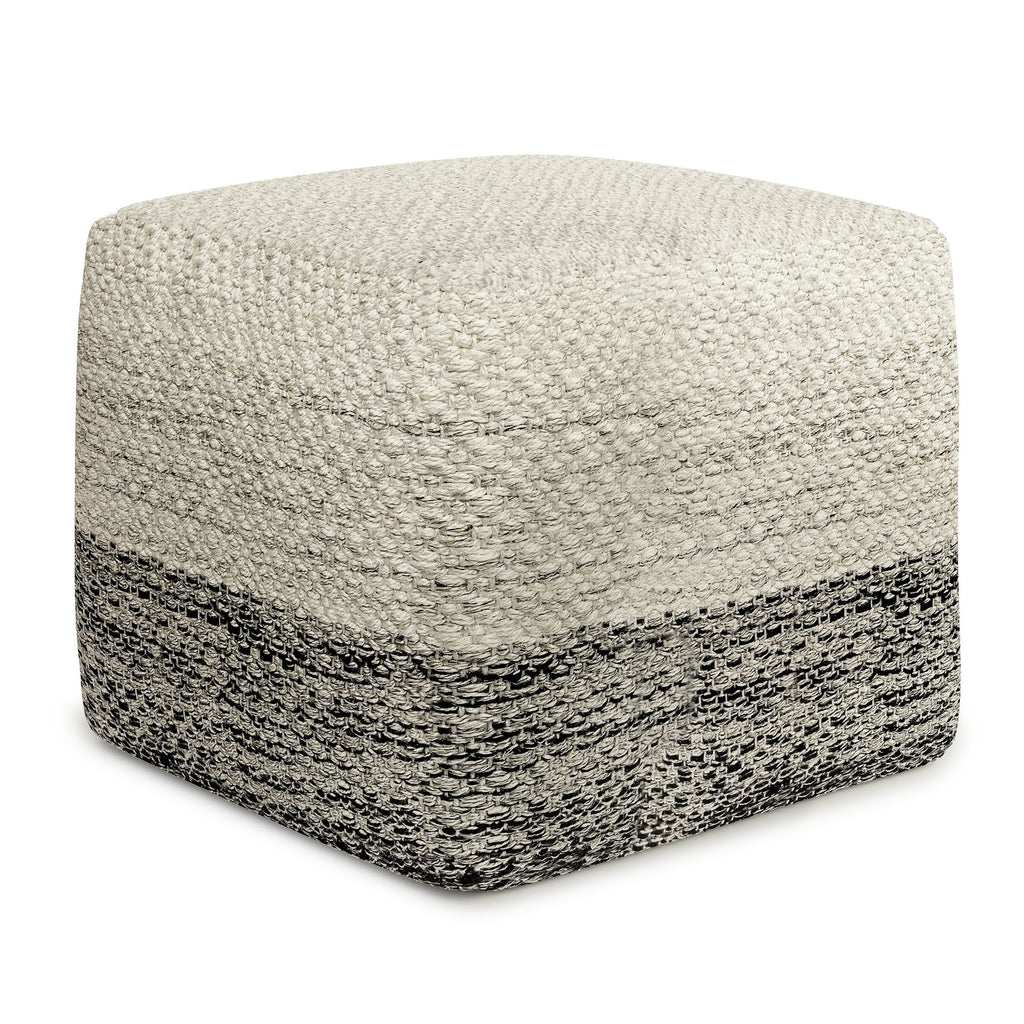Macie 18 inch Wide Square Pouf in Grey and White PET Polyester