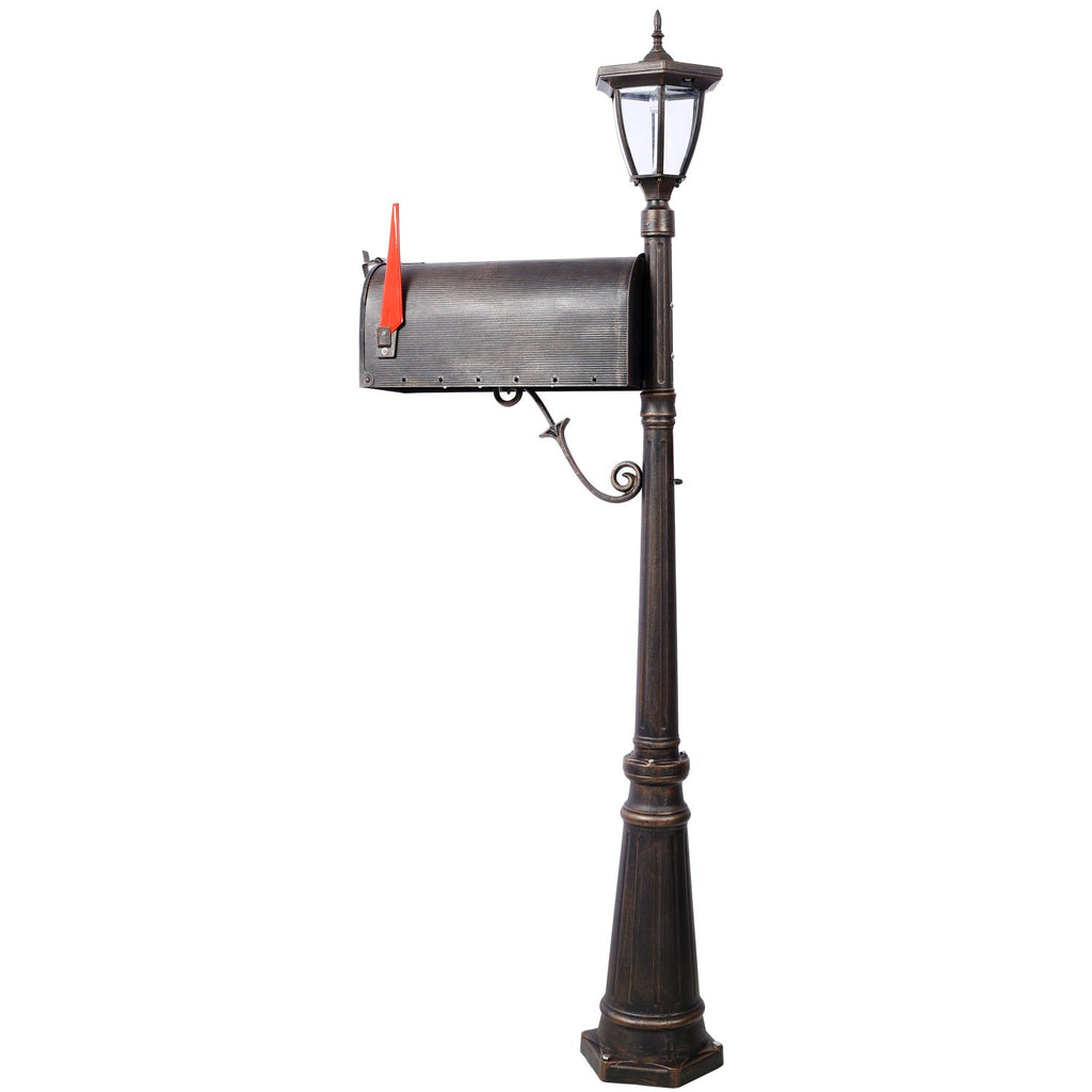 Mailbox/Post Light Combination Kit , Post with Mailbox, Fluted Base, Decorative Modern Mailbox with Post, Stratford Heavy Duty Cast Aluminum Mailboxes for Outside, Mailbox Post Large Mail Box