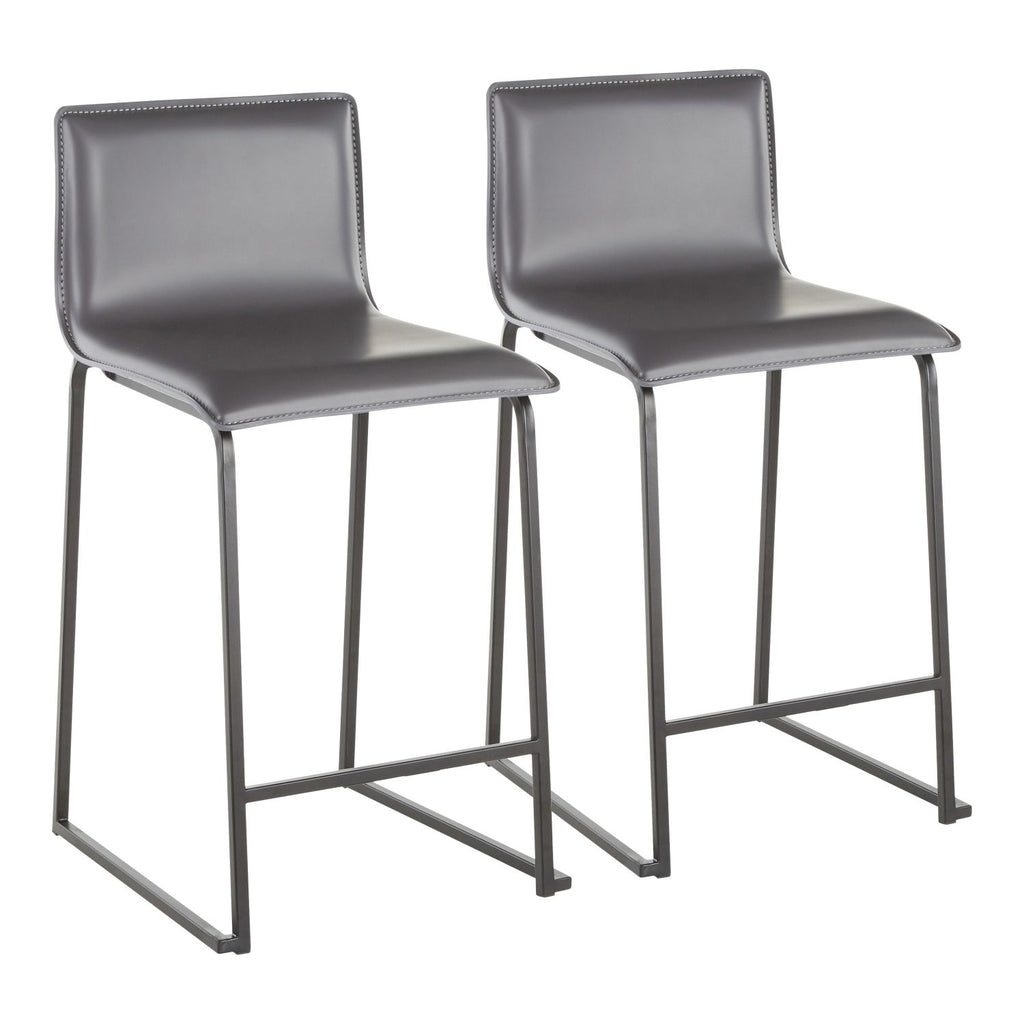 Mara 26" Contemporary Counter Stool in Black Metal and Grey Faux Leather by - Set of 2