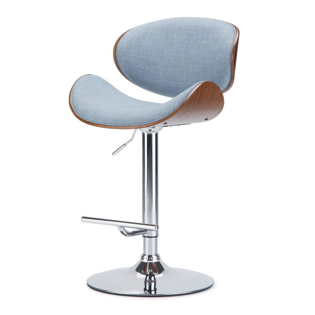Marana 37–45 inch Seat Height Bentwood Adjustable Swivel Bar Stool in Denim Blue Linen Look Fabric