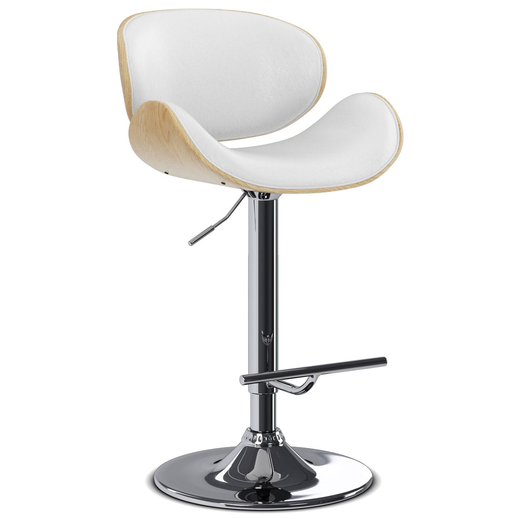 Marana 37–45 inch Seat Height Bentwood Adjustable Swivel Bar Stool in White Vegan Leather