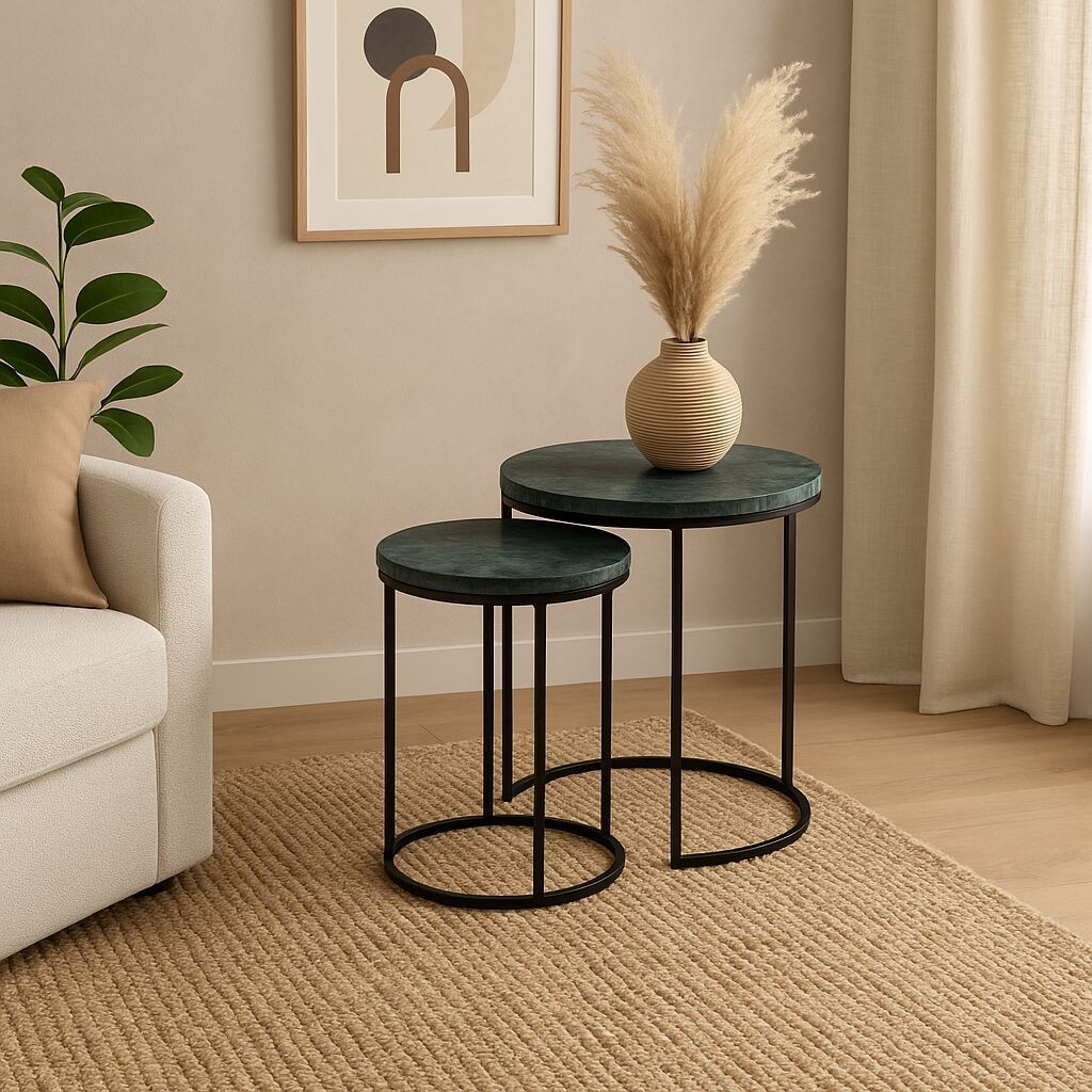 Marble Nesting Coffee Table Set Of 2 With Metal Frame