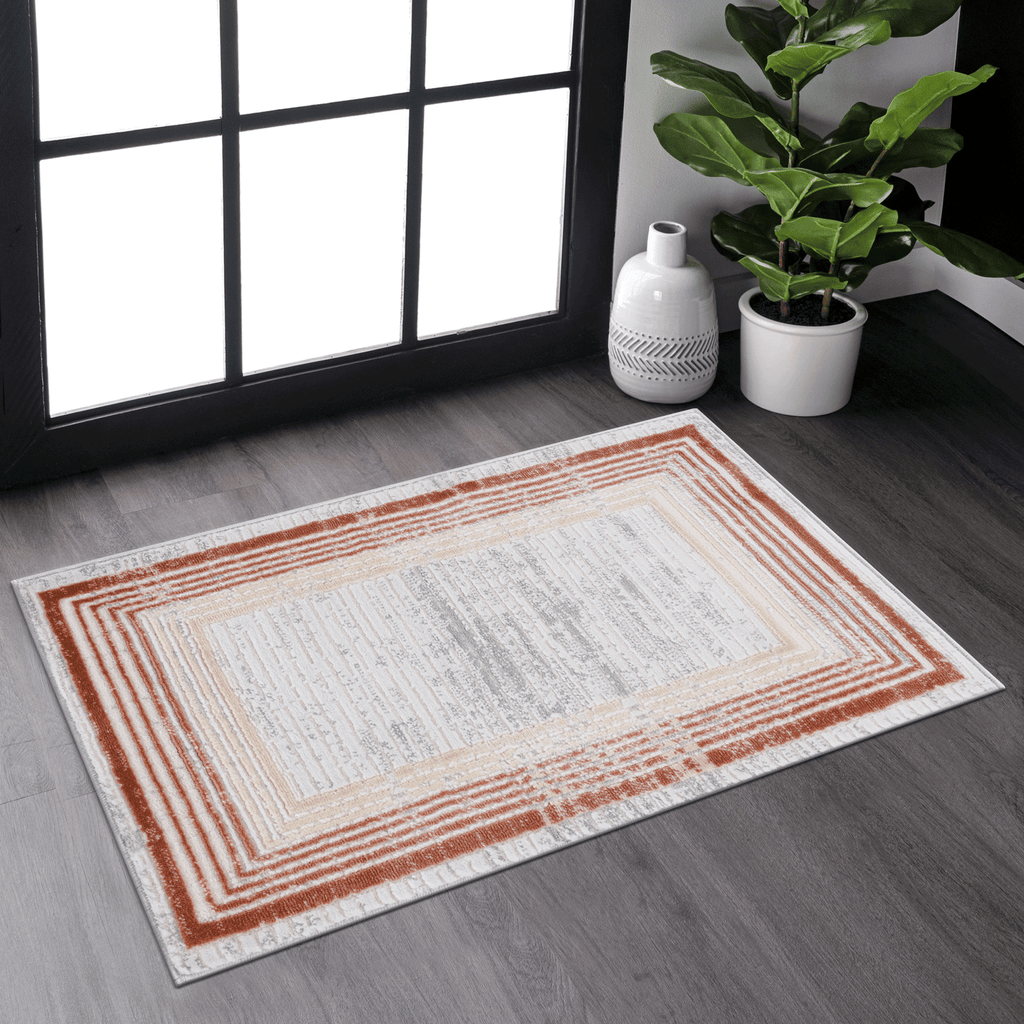 MARFI Collection 2X3 Brown / Ivory / Bordered Doormat Rug