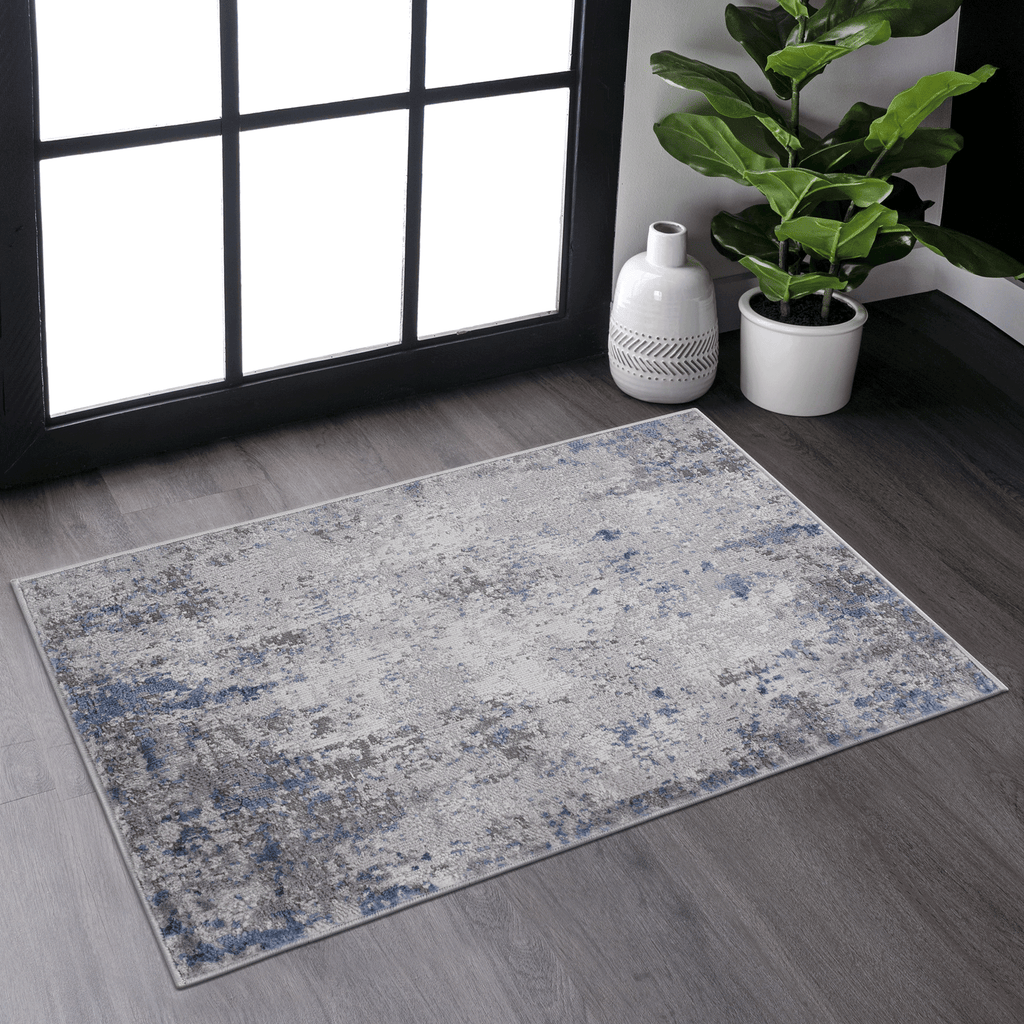 MARFI Collection 36*24 inch Silver / Blue / Abstract Doormat Rug