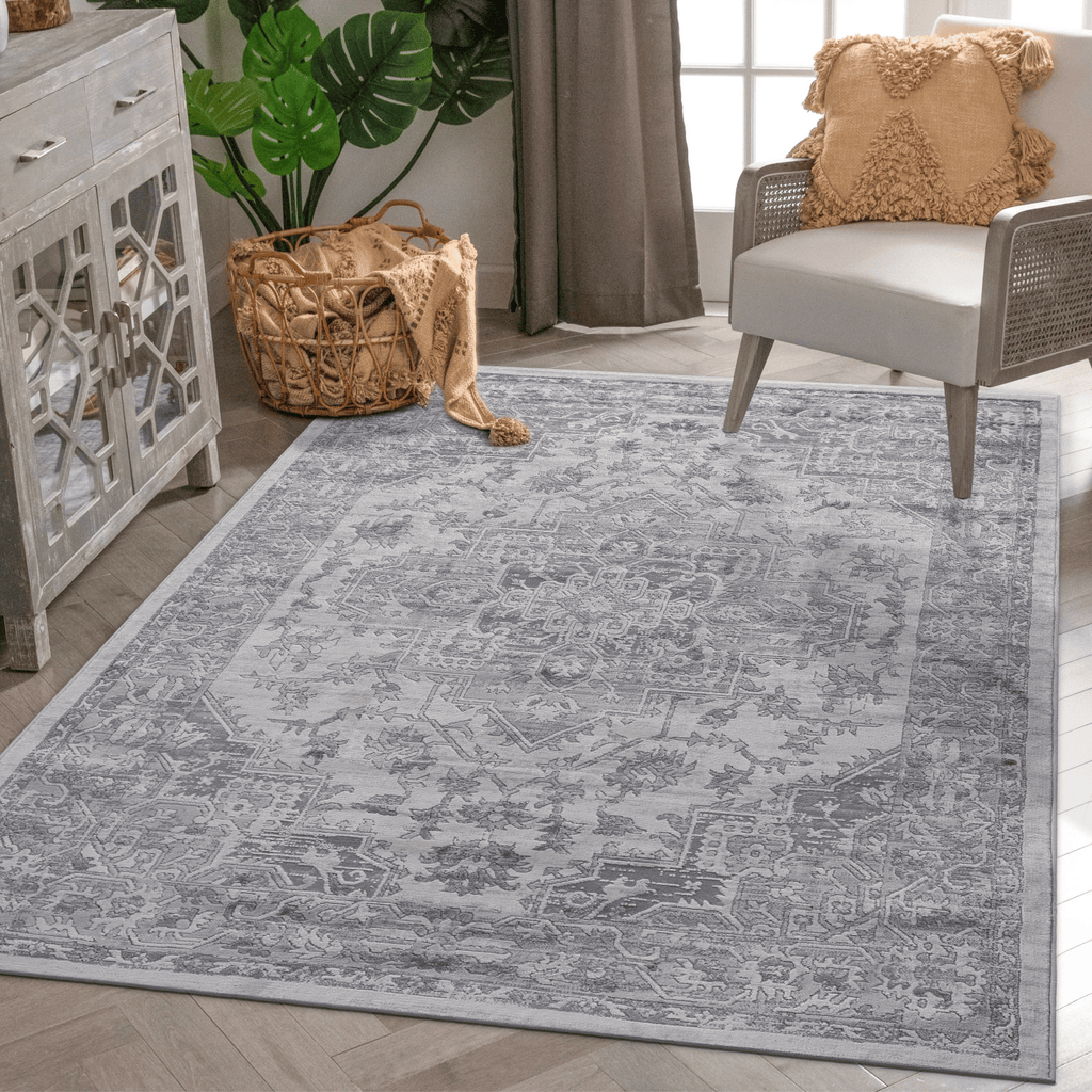 MARFI Collection 6.7X9. Silver / Oriental Area Rug Modern, Contemporary, Non-Shedding & Easy to Clean, Ideal for Living Room, Bedroom, Dining Space, 108*79 inch