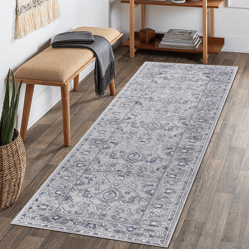 MARFI Collection 96*26 inch Grey / Blue / Oriental Runner Rug