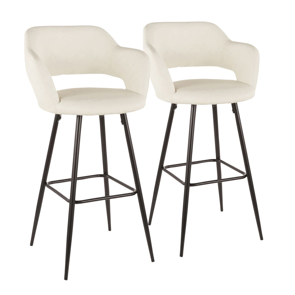 Margarite Contemporary Barstool in Black Metal and Cream Faux Leather by - Set of 2