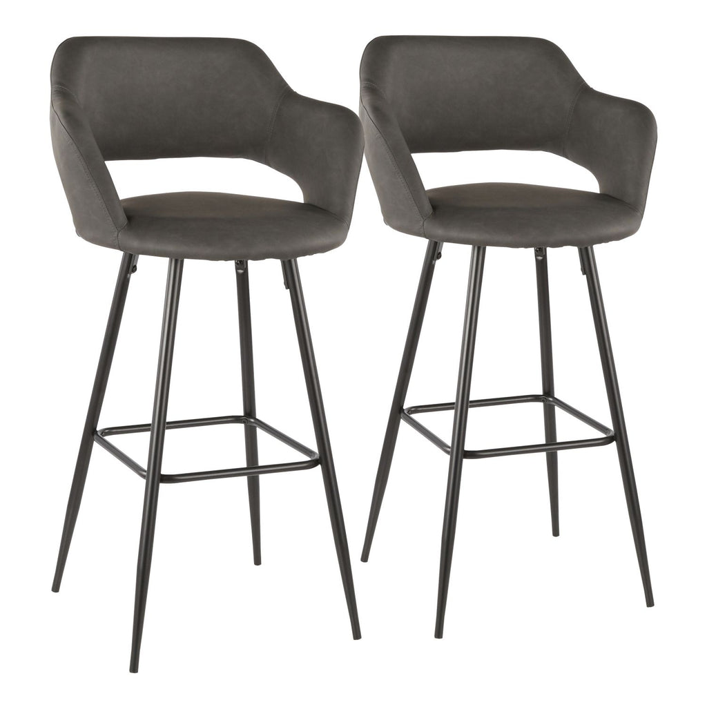 Margarite Contemporary Barstool in Black Metal and Grey Faux Leather by - Set of 2