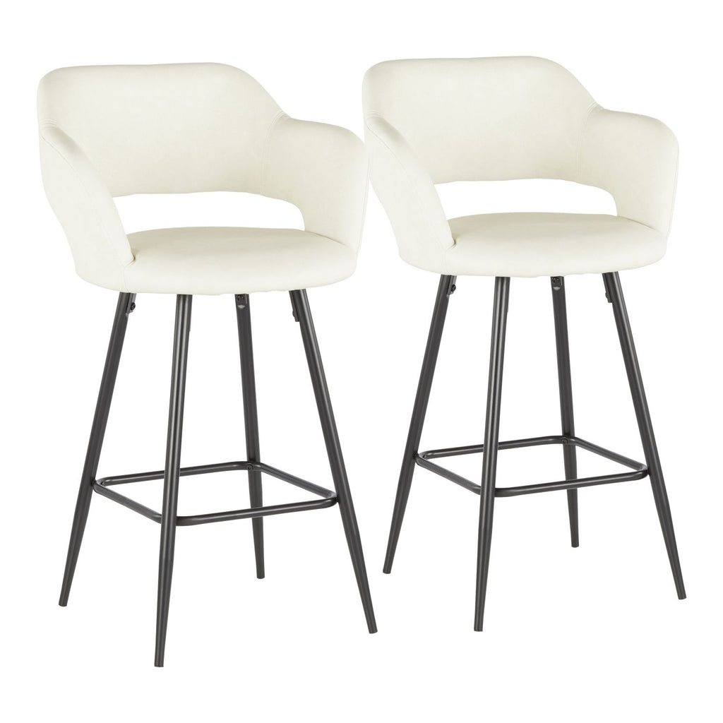 Margarite Contemporary Counter Stool in Black Metal and Cream Faux Leather by - Set of 2
