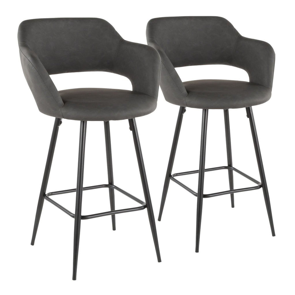 Margarite Contemporary Counter Stool in Black Metal and Grey Faux Leather by - Set of 2