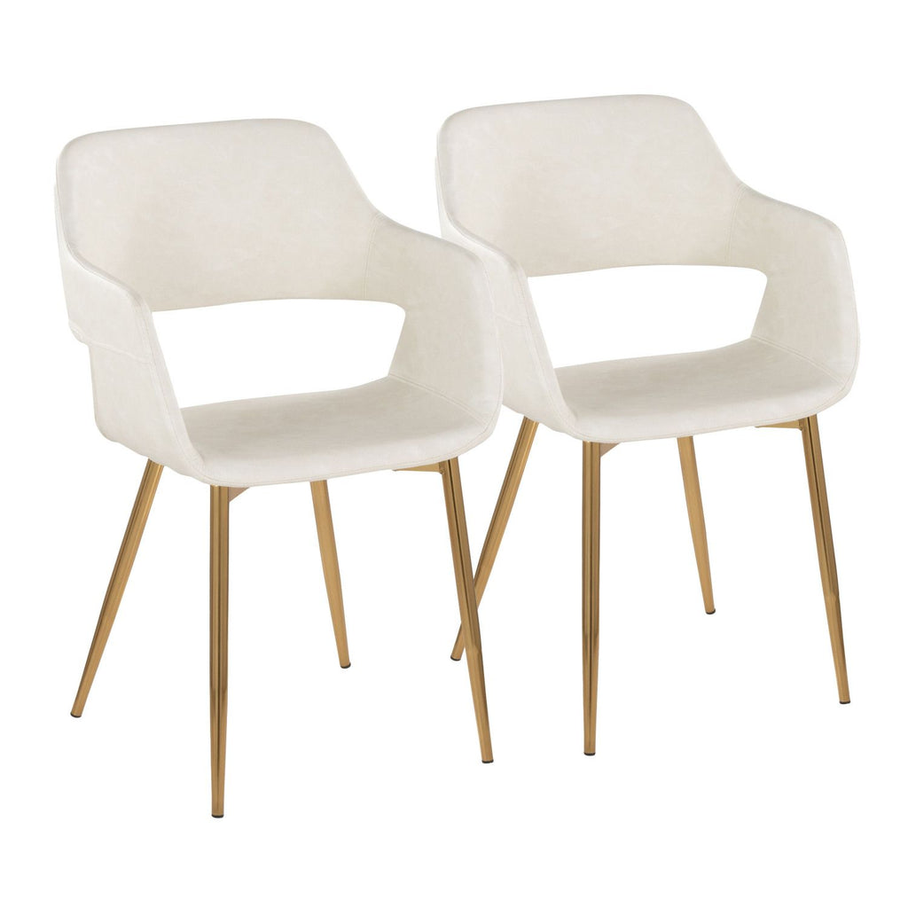 Margarite Contemporary Dining/Accent Chair in Gold Metal and Cream Faux Leather by - Set of 2