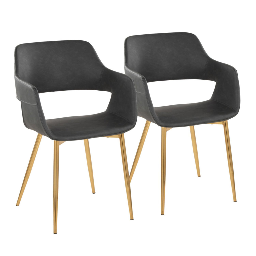 Margarite Contemporary Dining/Accent Chair in Gold Metal and Grey Faux Leather by - Set of 2