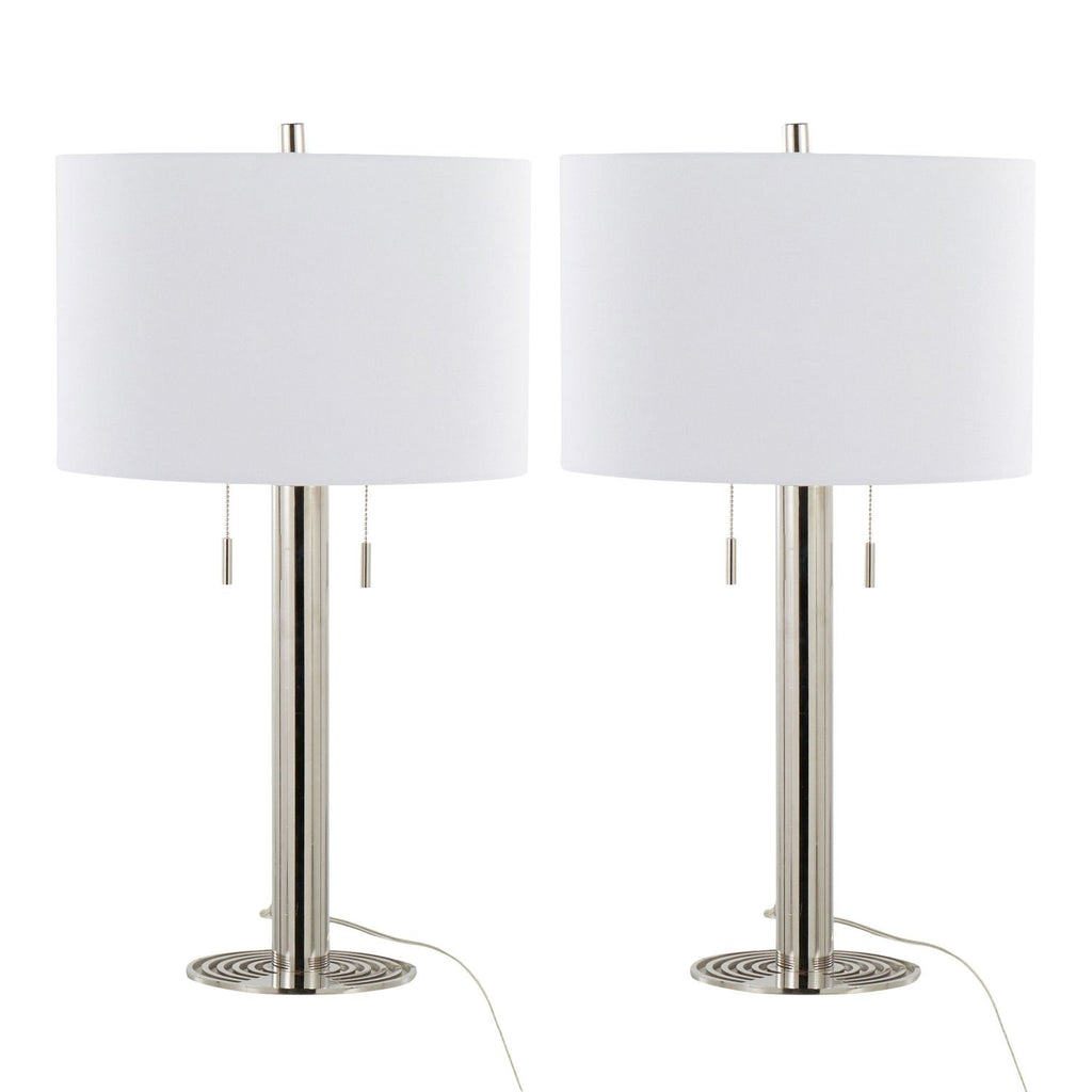 Master 29" Contemporary Metal Table Lamp in Polished Nickel and White Linen Shade from Grandview Gallery by - Set of 2