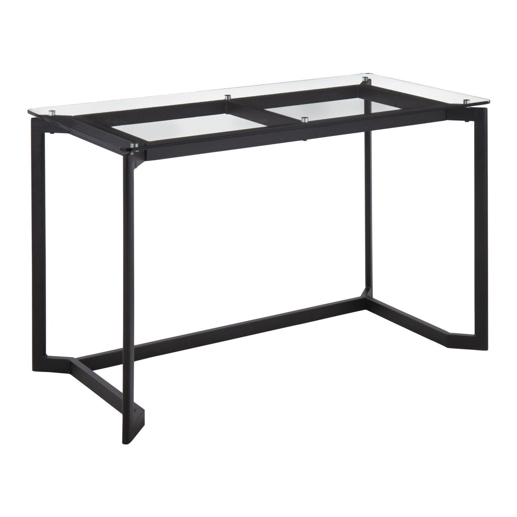 Masters Modern Office Desk in Black Steel with Clear Glass Top by