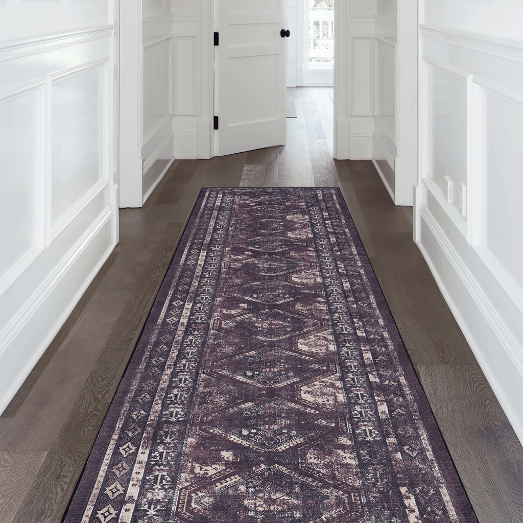 MAVAL Black Washable Rug 120*30 inch Runner Rug (Black+Burgundy, 120*30 inch)