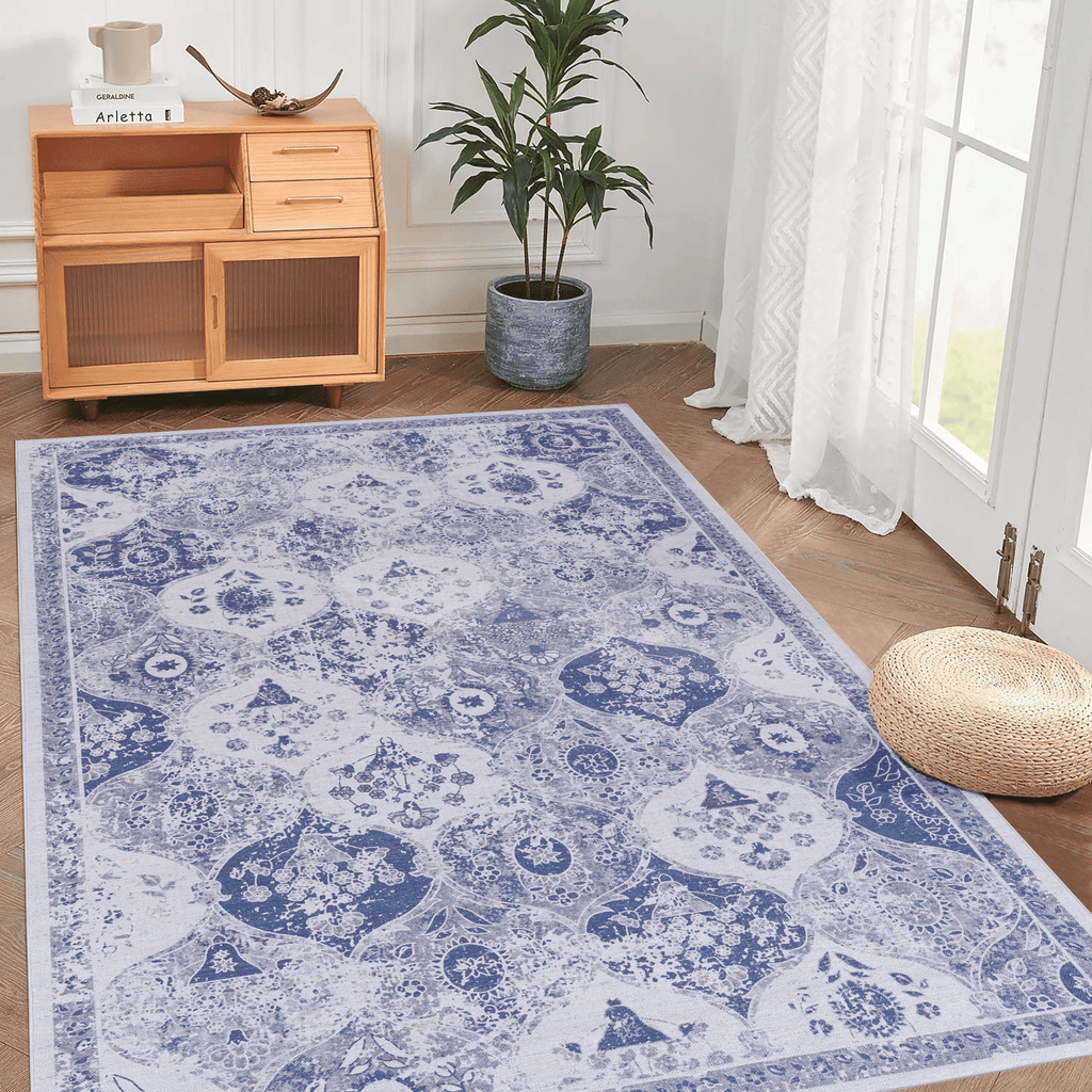 MAVAL Blue Washable Rug 4x6 Area Rug (Blue, 4' x 6')