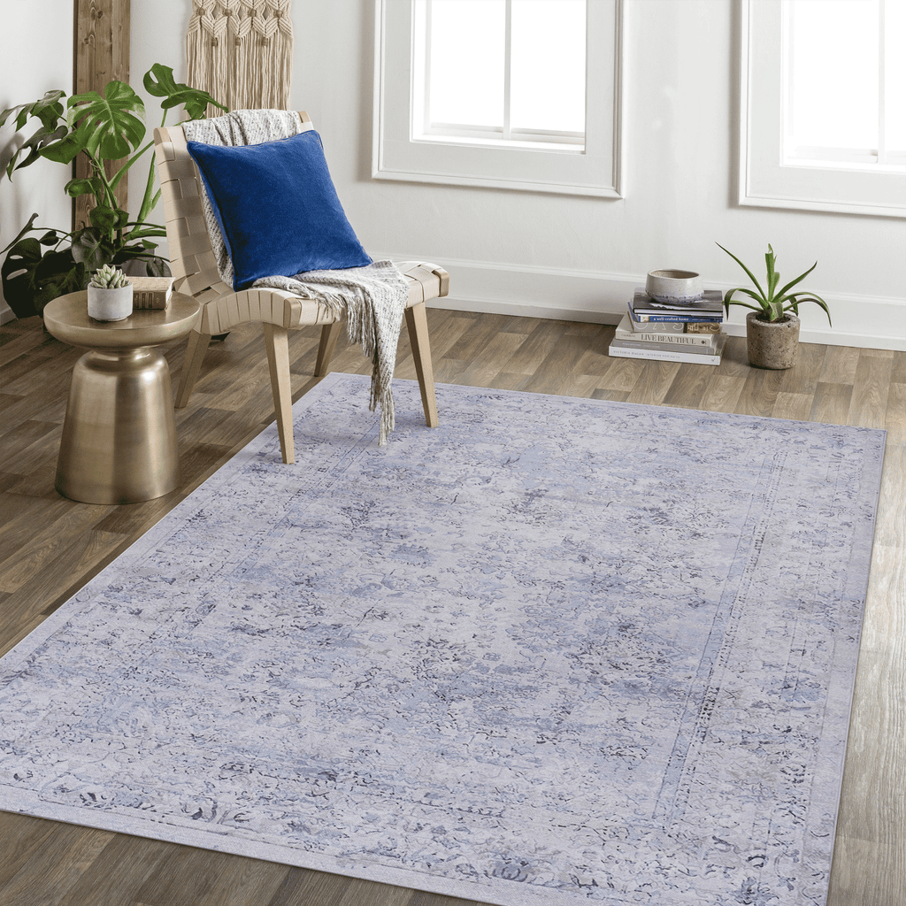 MAVAL Blue Washable Rug 6x9 Area Rug (Blue+Cream, 6' x 9') Modern, Contemporary, Non-Shedding & Easy to Clean, Ideal for Living Room, Bedroom, Dining Space, 108*72 inch