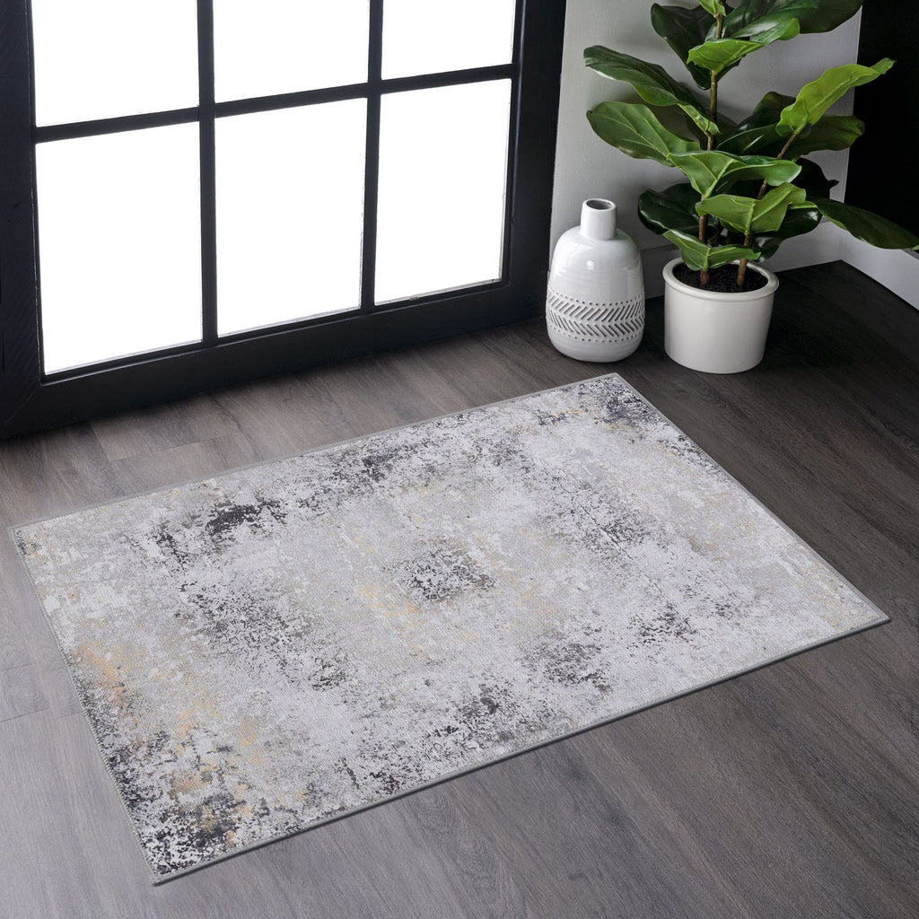MAVAL Gold Washable Rug 36*24 inch Doormat Rug (Gray+Gold, 36*24 inch)