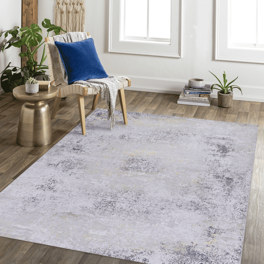 MAVAL Gold Washable Rug 8x10 Area Rug (Gray+Gold, 8' x 10') Modern, Contemporary, Non-Shedding & Easy to Clean, Ideal for Living Room, Bedroom, Dining Space, 120*96 inch