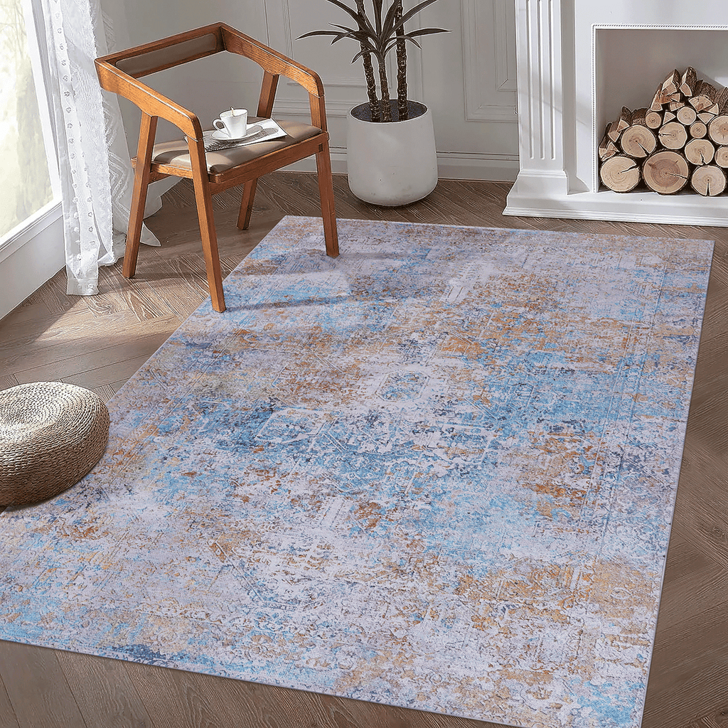 MAVAL Yellow Washable Rug 5x8 Area Rug (Yellow, 5' x 8')