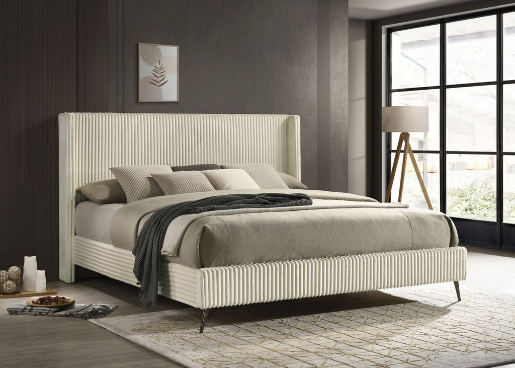Mavela Wide Wale Corduroy Upholstery Panel King Bed, Cream