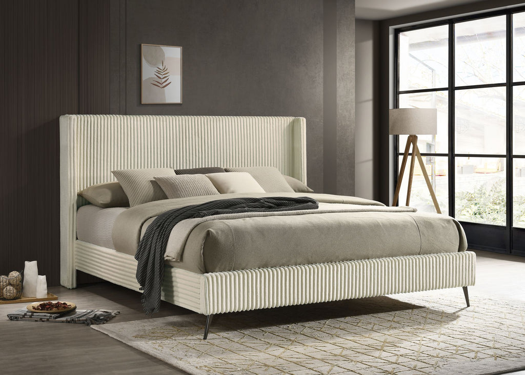 Mavela Wide Wale Corduroy Upholstery Panel King Bed, Cream
