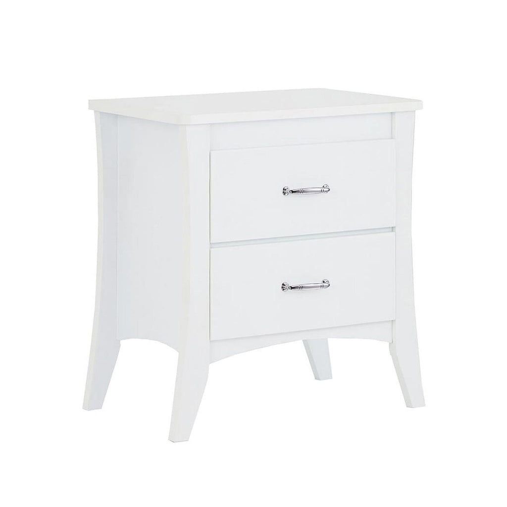 MDF Wooden Nightstand with 2 Drawers in White Finish