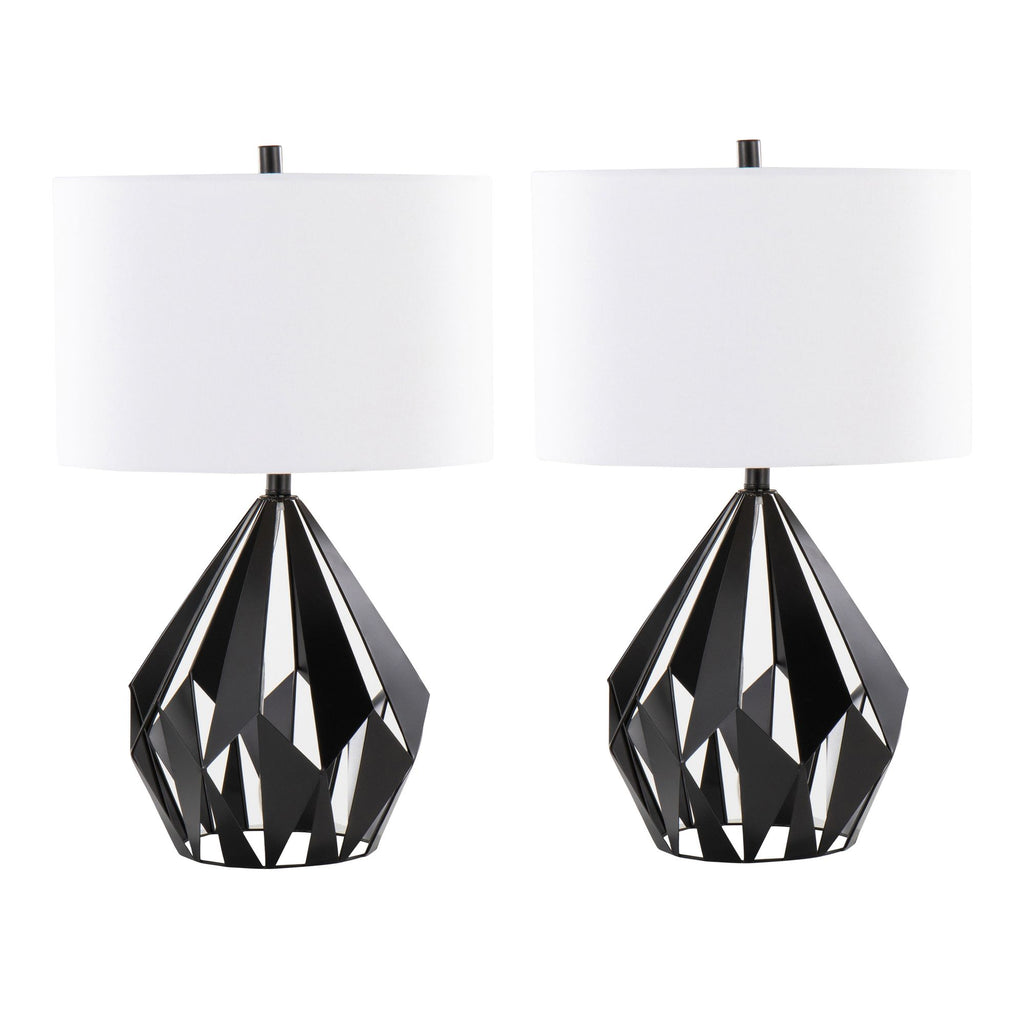 me Tri 28" Contemporary Metal Table Lamp in Matte Black Metal with White Linen Shade from Grandview Gallery - Set of 2
