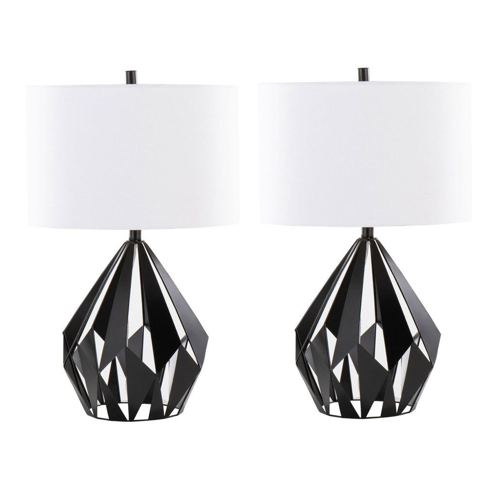 me Tri 28" Contemporary Metal Table Lamp in Matte Black Metal with White Linen Shade from Grandview Gallery - Set of 2