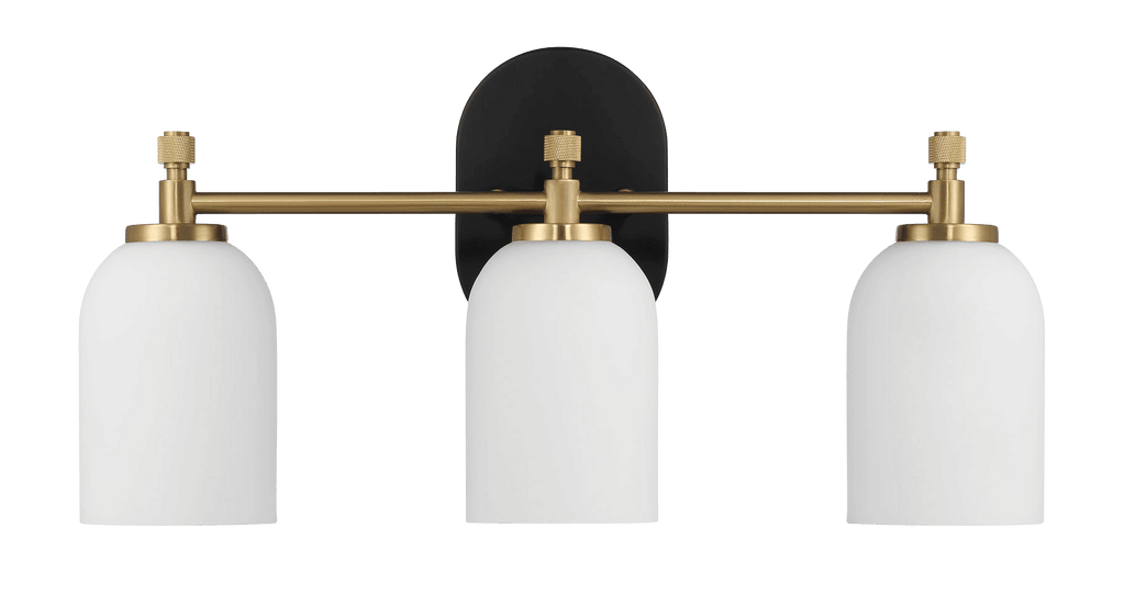 Meadows Three Lights Vanity Brushed Gold Bathroom Wall Light for Bathroom Over Mirror 20.5"W × 10.125"H × 5.5"E with White Frosted Glass