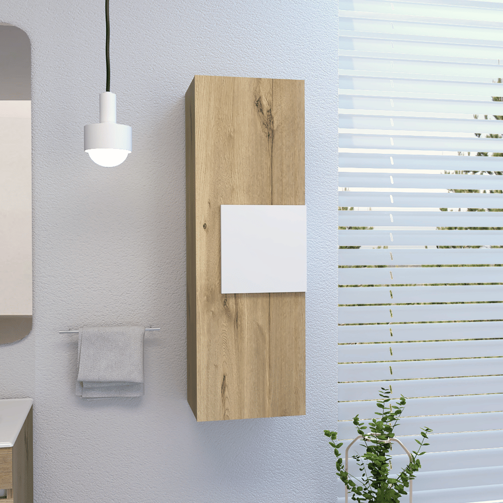 Medicine 38"H Single Door Cabinet, Three Shelves, Light Oak / White