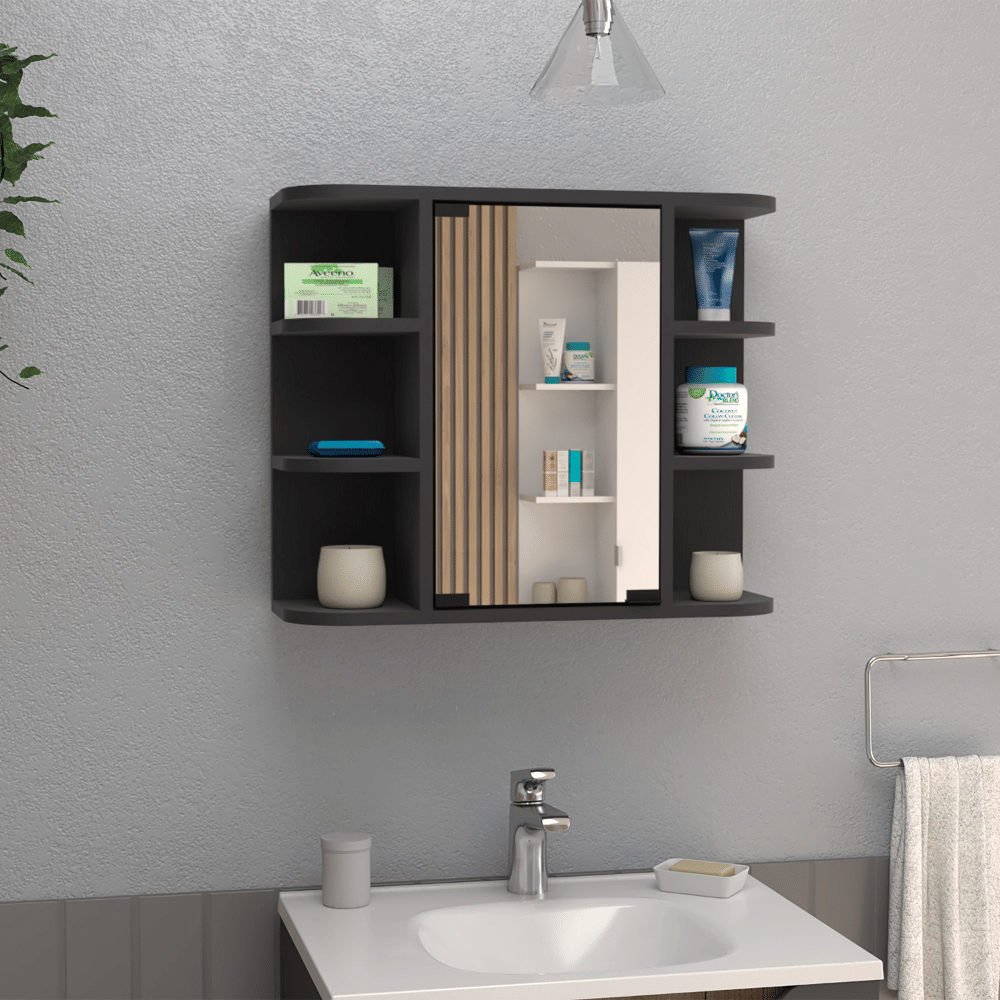 Medicine Cabinet 19" H, Six External Shelves, Three Interior Shelves, Black