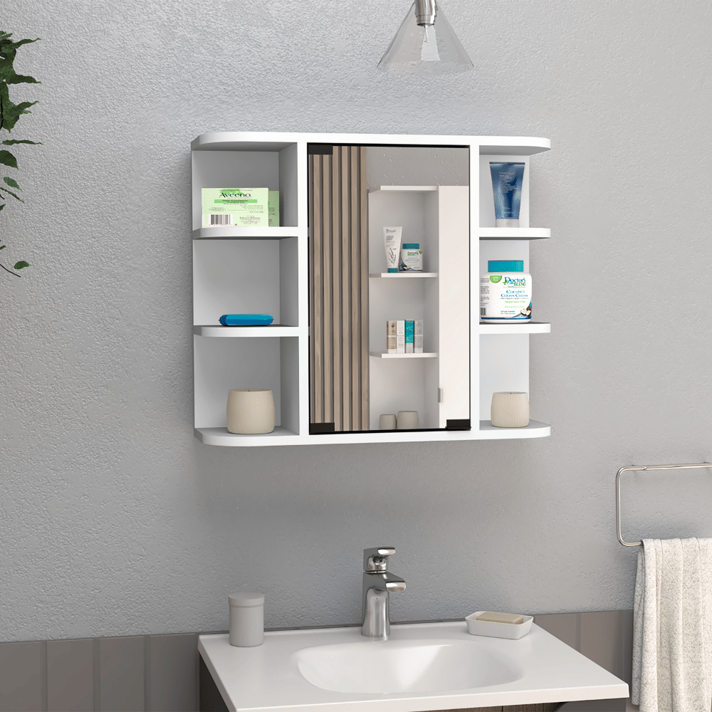 Medicine Cabinet 19" H, Six External Shelves, Three Interior Shelves, White