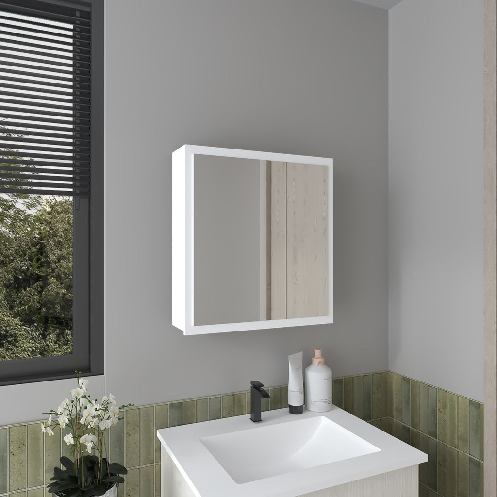 Medicine Cabinet 21.1" H, 1 Door, 4 Shelves, 1 Mirror, White