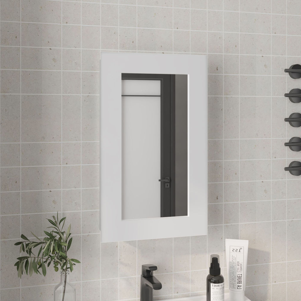 Medicine Cabinet 25.7" H, 1 Door, 3 Shelves, 1 Mirror, White