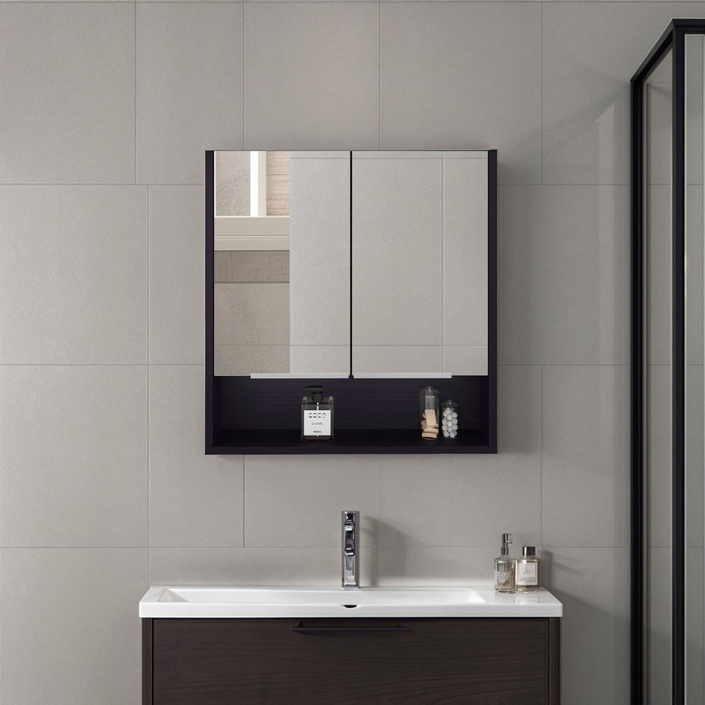 Medicine Cabinet, One Open Shelf, Three Interior Shelves, Black