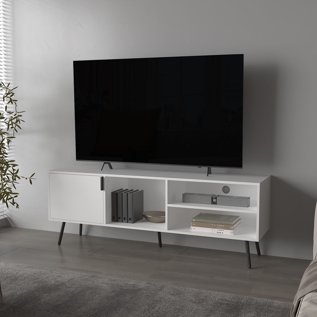 Mescal Tv Stand Multistorage with a Door and Open Storage, White