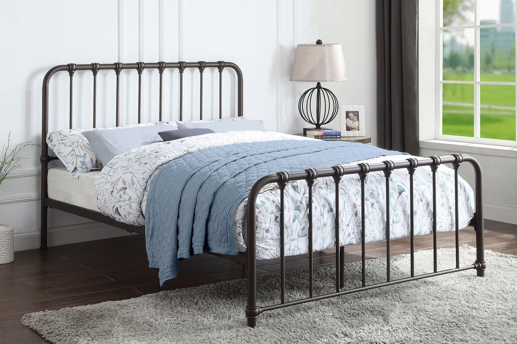 Metal Bed Dark Bronze Finish Full Platform Bed 1pc, Bed in a Box